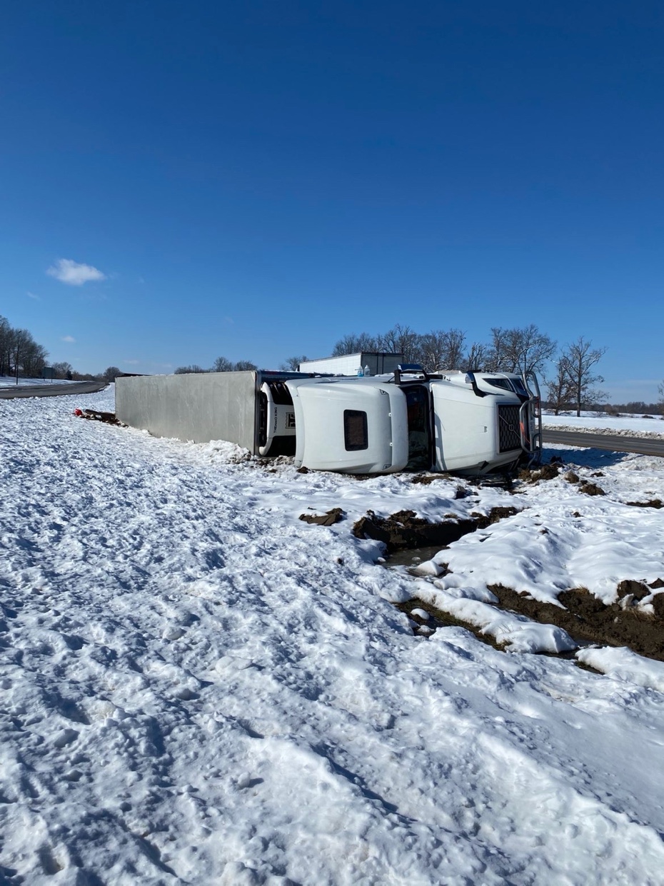 Semi truck rollover accident recovery — Rick's Towing Southern Illinois